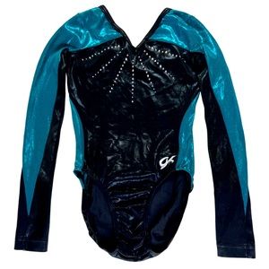 GK Blue & Black Leotard w/ Rhinestone Detail